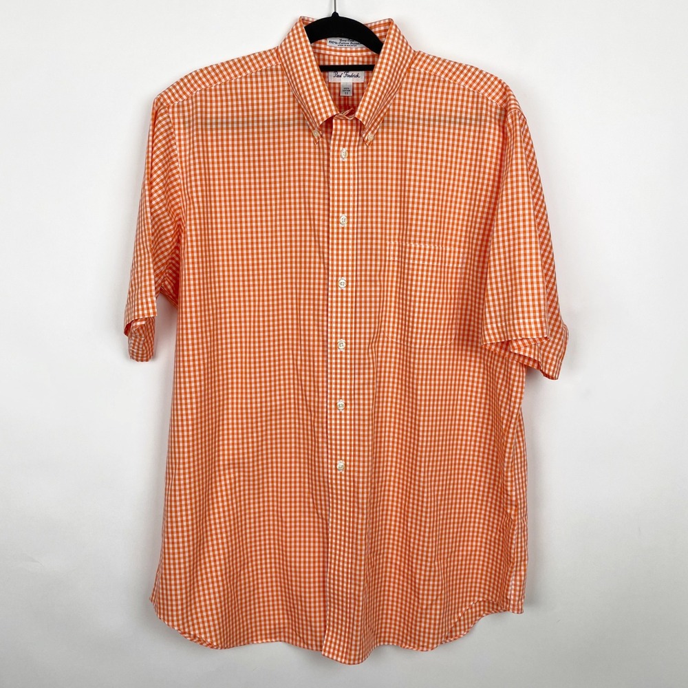 Paul Fredrick Gingham Broadcloth Button Down Shirt Mens 17 Orange White Check